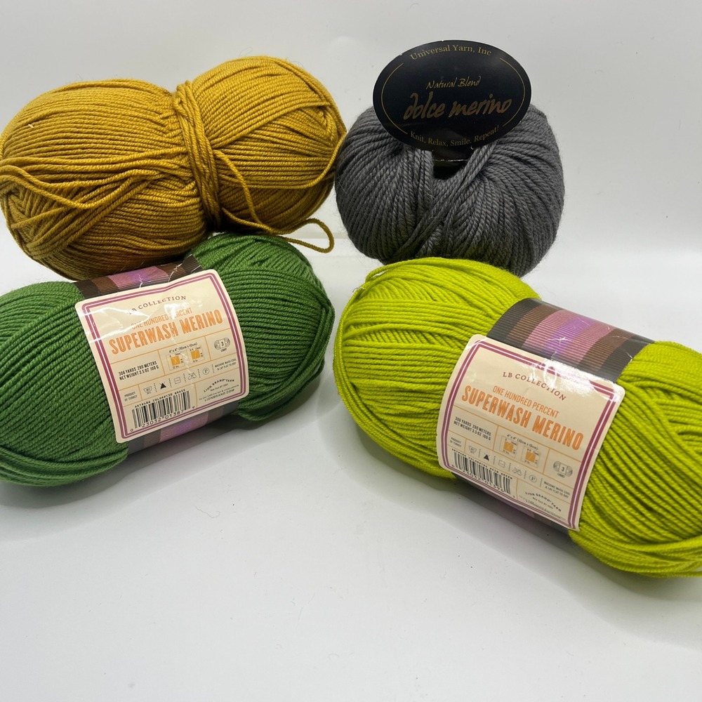Lion Brand Superwash Merino & Universal Dolce Merino Wool Yarn Lot Green Gray